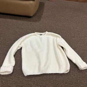EUC! Wild Fable L Cream Sherpa Pullover Rib Sweater Crew womens warm cozy casual